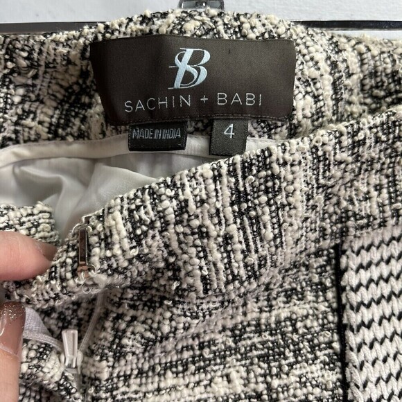 Sachin + Babi Tweed Flat Front Pants Cream Black Women’s Size 4 Zip Pocket Slim - Picture 11 of 13